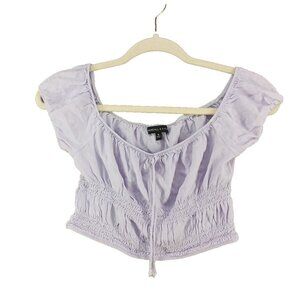 KENDAL & KYLIE Crop Top Size S (4-6) Women Lilac Smocked Scoop Neck Woven
